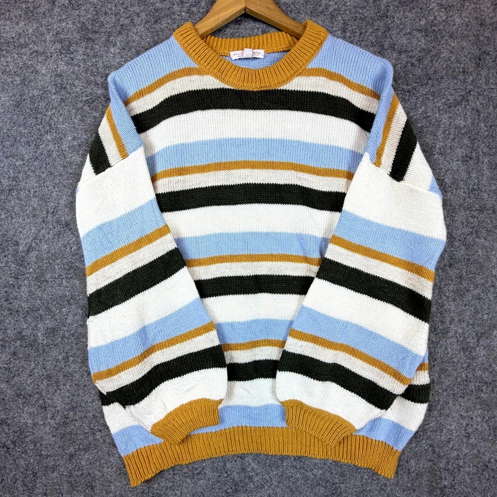 Don't Ask Why Oversized Sweater Womens One Size Retro Striped Acrylic Cozy